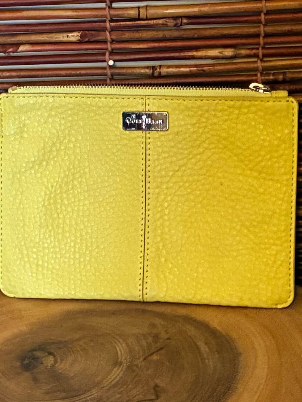 Cole Haan Yellow Pebbled Leather Wristlet 5.25"X7.5" - Colorful Preppy Style